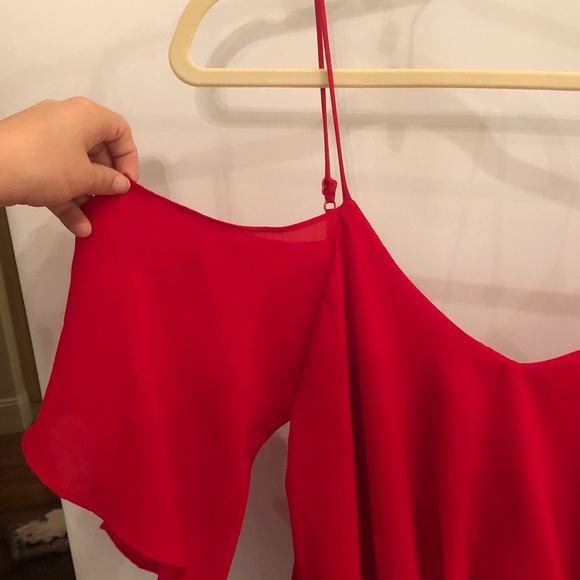 Aqua Cold Shoulder Red Dress - Picture 3 of 4